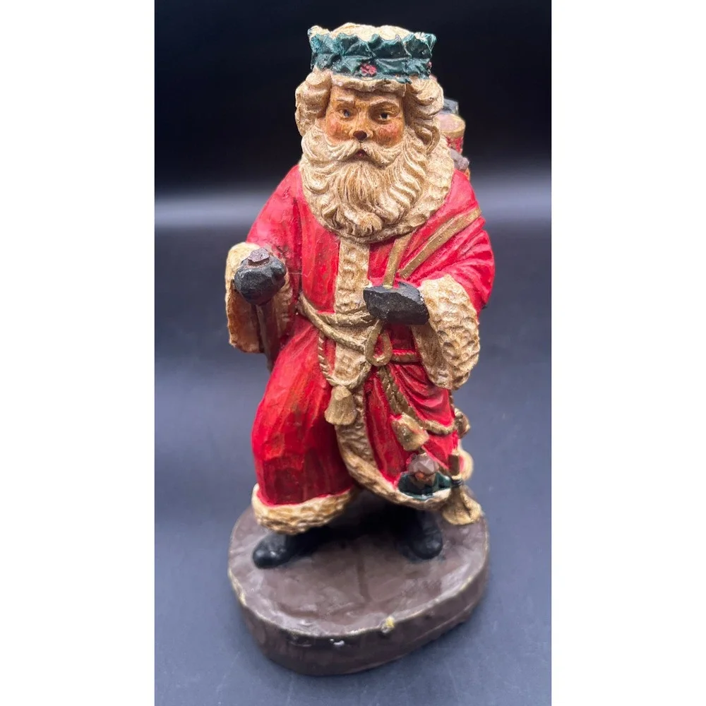 Old World Santa Claus Figurines Set of 3 Faux Wood Carved Resin 8